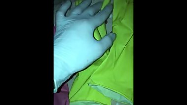 Rubber gloves collection on sleepin teen slut