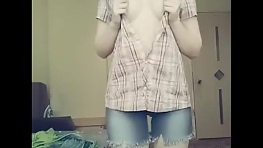 Real teen Fox come back from school and dress off