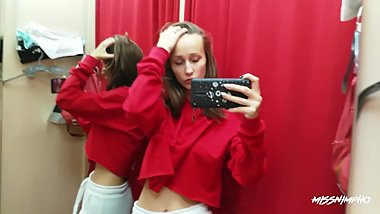 Skinny teen shows her body in a fitting room - 4K MissNimpho