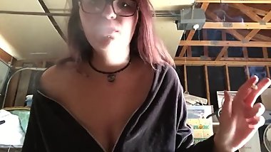 Busty Teen Smoking & Flashing Tits