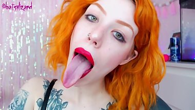 Slutty ginger ruin her makeup by sucking big cook ASMR
