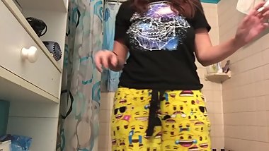 Dirty sluts plays with toys and smokes in shower