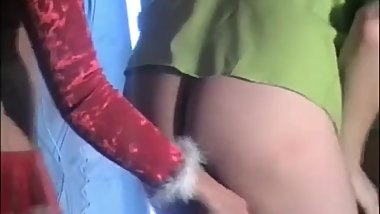 Russian blonde dressed as santa ballbusting & ball stomping