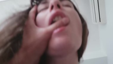 girl is jumping on a morning dick