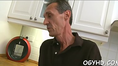 Horny young babe screwed by old guy