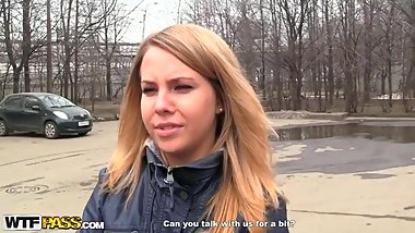 Russian picked up cutie fucked by two guys