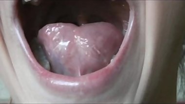 Pretty Russian woman cupping her cleft tongue
