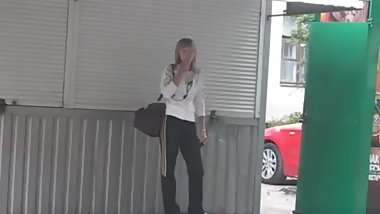 Russian girl chainsmoking in public
