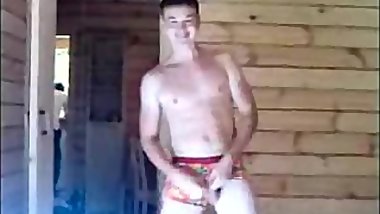 Straight Russian Friend Show His Morning Wood to Friends.